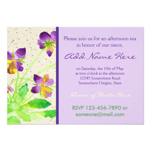 Pansies Watercolor Painting Purple Yellow Washi Custom Announcement