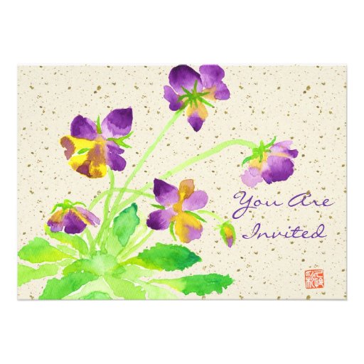 Pansies Watercolor Painting Purple Yellow Washi Custom Announcement