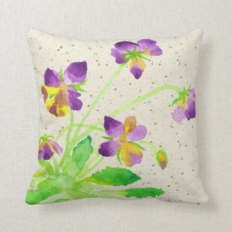 Pansies Watercolor Painting Purple Yellow Washi Throw Pillows