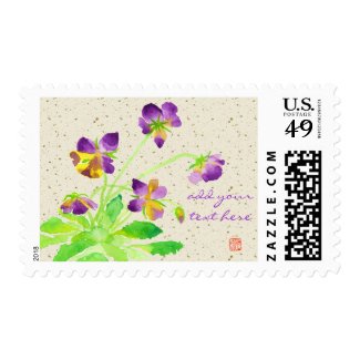 Pansies Watercolor Painting Purple Yellow Washi Postage Stamp
