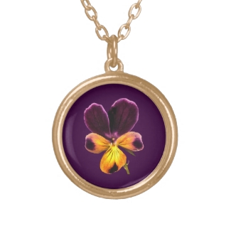 Pansy Flower Purple Yellow Floral Necklace