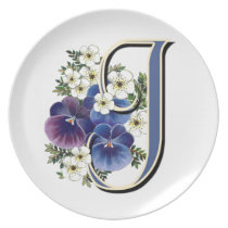 Pansy Initials on a Dinner Plate - "J"