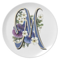 Pansy Initials on a Dinner Plate - "M"