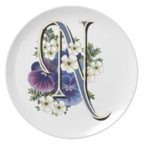 Pansy Initials on a Dinner Plate - "N"