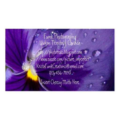 Pansy with Water Droplets Business Card Template (back side)
