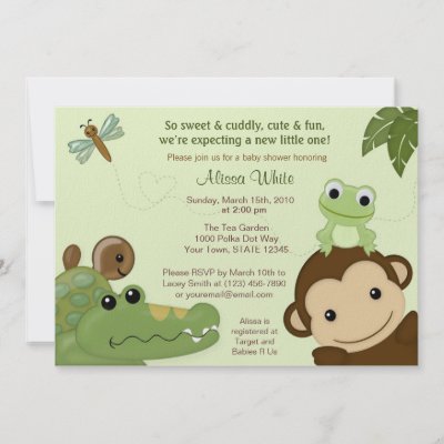 Frog Baby Shower Theme on Papagayo Baby Shower Invitation Monkey Frog Turtle By Monkeyhutdesigns