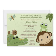 Papagayo Baby Shower Invitation monkey frog turtle invitation