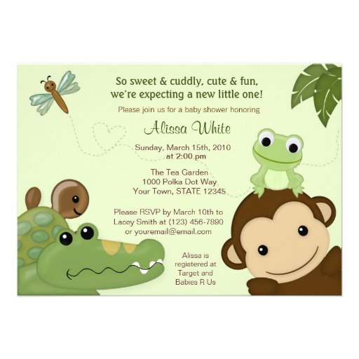 Papagayo Baby Shower Invitation monkey frog turtle
