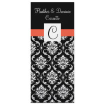 Papaya Monogram Damask Wedding Menu Personalized Invite
