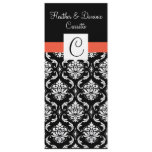 Papaya Monogram Damask Wedding Menus Invitations