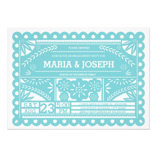 Papel Picado Engagement Party Invite - Blue (front side)