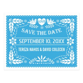 Papel picado love birds blue wedding Save the Date