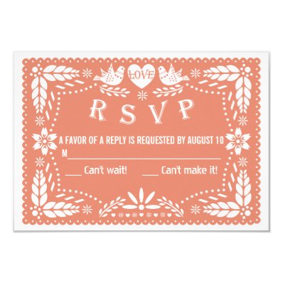 Papel picado love birds coral peach wedding RSVP Custom Invite