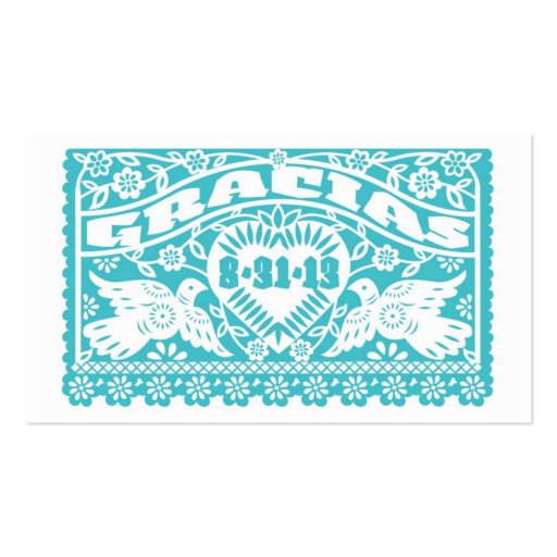 Papel Picado Lovebirds Turquoise Tag Business Card (front side)