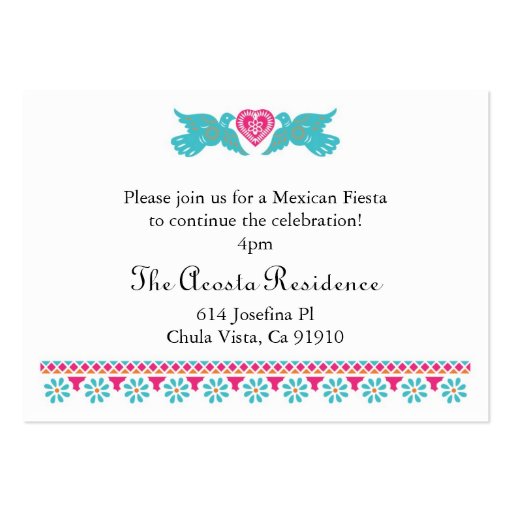 Papel Picado Lovebirds Wedding Banners Info Card Business Card (back side)