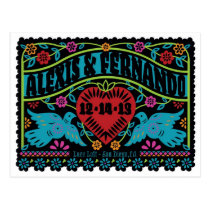 Papel Picado Style Lovebirds Save the Date Post Cards