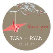 Paper Crane + Tree Thank You Wedding Sticker