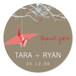 Paper Crane + Tree Thank You Wedding Sticker