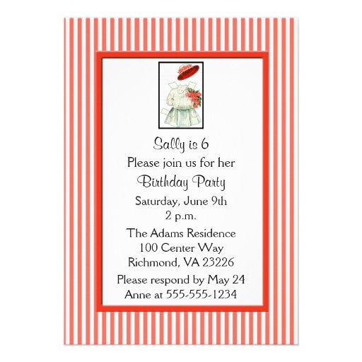 Paper Doll Birthday Party Personalized Announcements