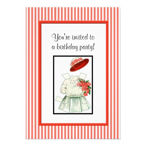 Paper Doll Birthday Party Personalized Announcements