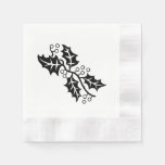 Paper Napkins - Holly leaves in black and white