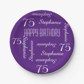 Paper Plates, 75th Birthday Party Repeating Names 7 Inch Paper Plate