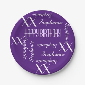 Paper Plates Adult Birthday Purple Repeating Names