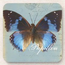 Papillon bleu beverage coaster