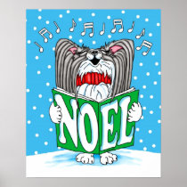 Papillon Christmas Caroler BW posters
