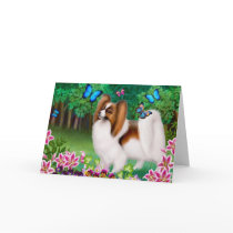 Papillon Dog in Garden Greeting Card