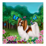 Papillon Dog in Garden Print Papillon Dog in Garden Print