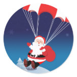 Parachuting Santa Round Sticker