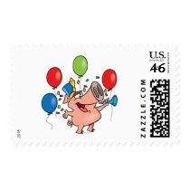 parade celebration party pig cartoon postage stamp