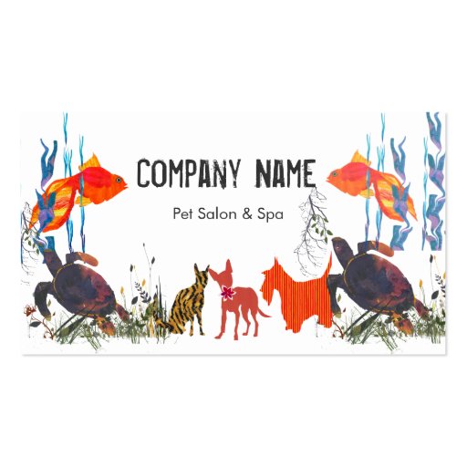 Parade of Pets. Fish Cat Dog Business Card Template (front side)