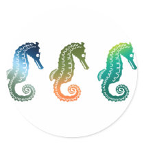 Parade of Tropical Seahorses Round Stickers
