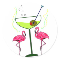 "Paradise Awakening"--Pink flamingo & Martini stickers by gailg1957 "Paradise Awakening"--Pink flamingo & Martini stickers