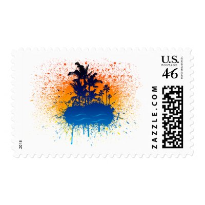 Paradise Graffiti Island - Paint Splatter Beach Postage by CarbonClothing