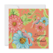 Paradise Love Birds 3, Floral Modern Wedding Announcements