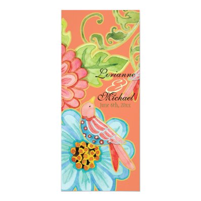 Paradise Love Birds 3, Floral Modern Wedding Menu Card