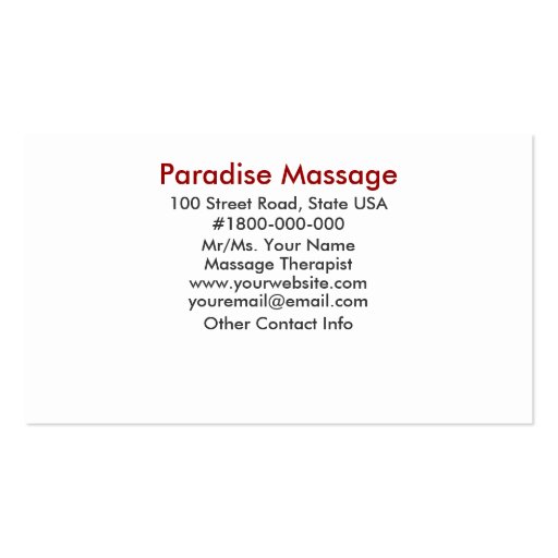 Paradise Massage Business Card Templates (back side)