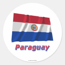 Paraguay Waving Flag with Name Round Stickers