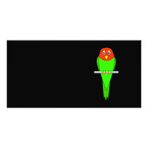 Parakeet Cartoon. Bird on a perch. Photo Cards