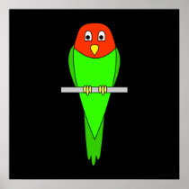 Parakeet Cartoon. Bird on a perch. Posters