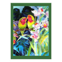 Parakeet Lovebirds & Orchids Wedding invite