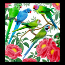 Parakeets and Peonies Poster posters