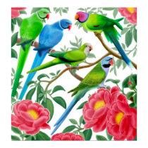 Parakeets and Peonies Poster posters by twopurringcats Parakeets and Peonies Poster posters