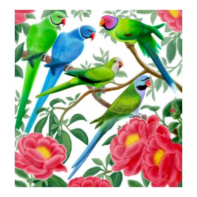 Parakeets and Peonies Poster by twopurringcats