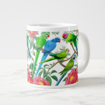 Parakeets in Peonies Jumbo Mug