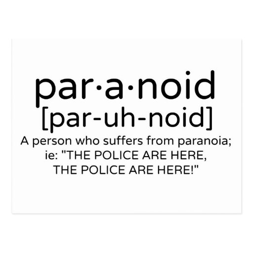 Paranoid Definition Postcard Zazzle