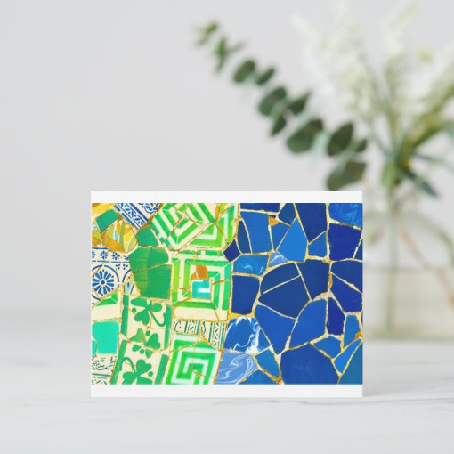 Parc Guell Green Tiles In Barcelona Spain Postcard Zazzle